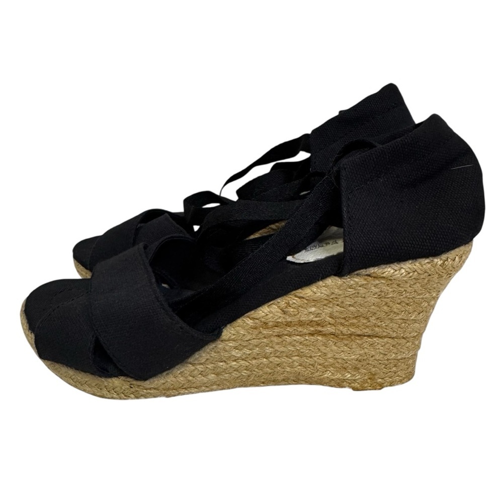 Steve Madden New York Black Wedge Ankle Tie Sandals Size 7 Espadrille Wedge NWOT - Picture 5 of 14